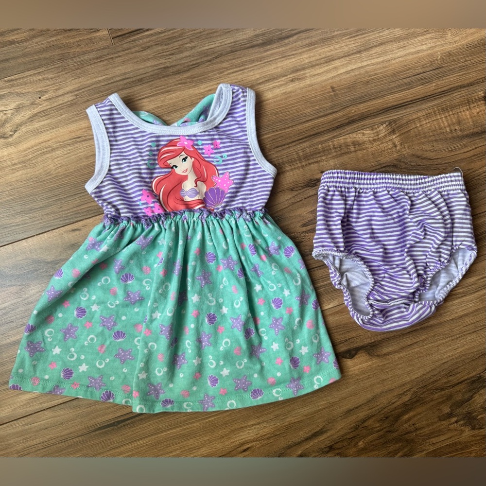 Disney Princess Ariel purple, ice green and White 2 piece set, size 18mths